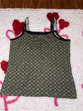 Burberry Green Plaid Logo Strap Tank Top